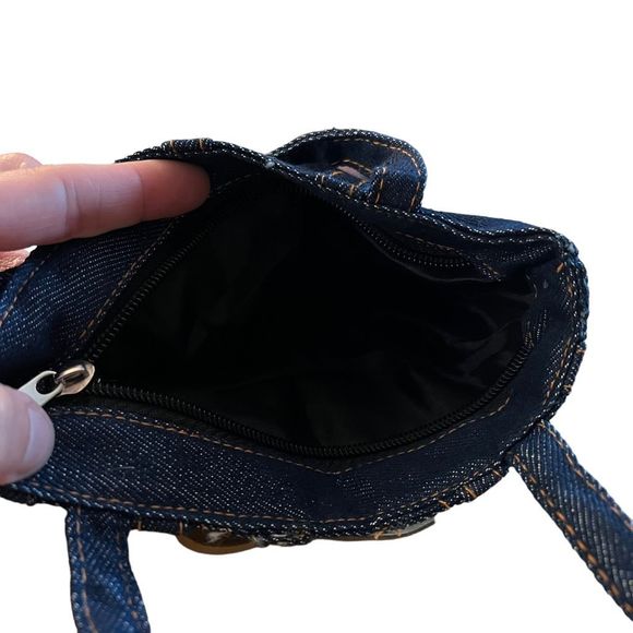 Small Blue Jean Purse Handbag Zipper Closure Faux Lace Up Look Clutch‎ Size Bag - Picture 9 of 9